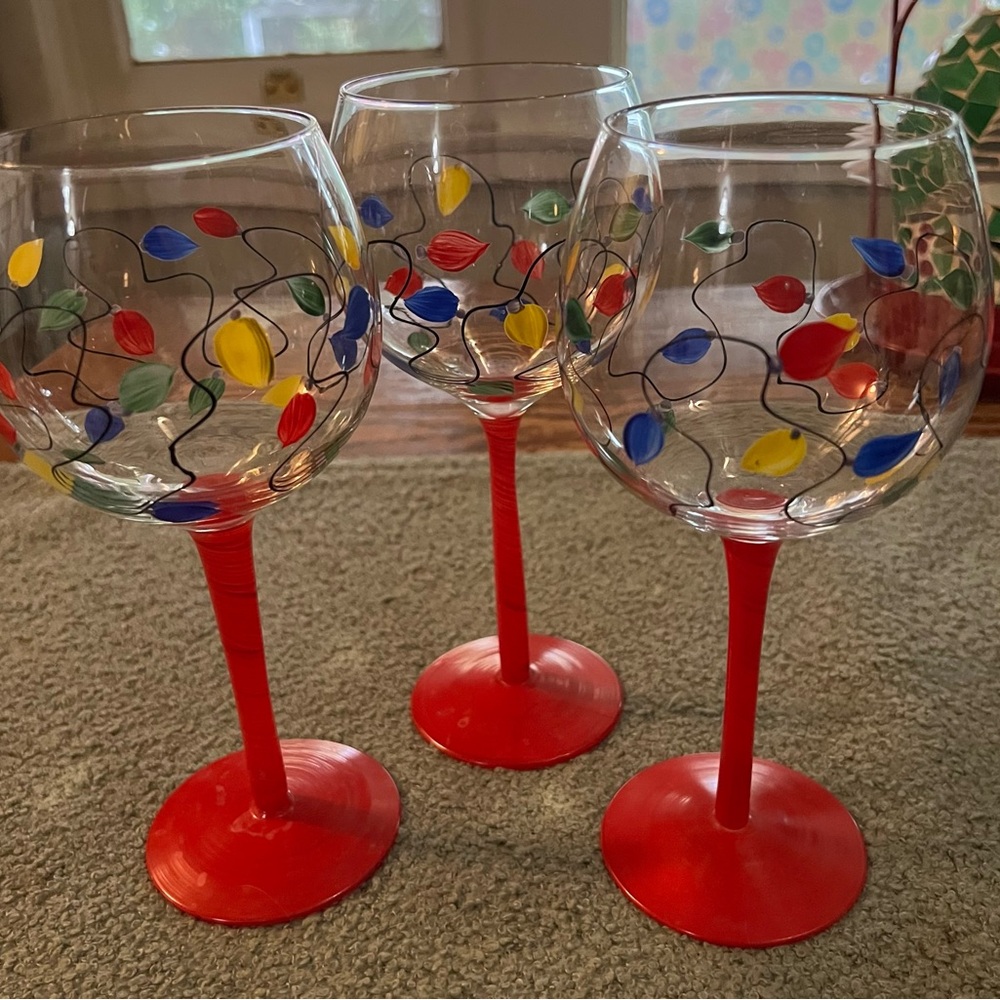 Vintage Hand Blown & Painted Balloon Shaped Home Essentials Elegant Red Stems - Picture 5 of 6